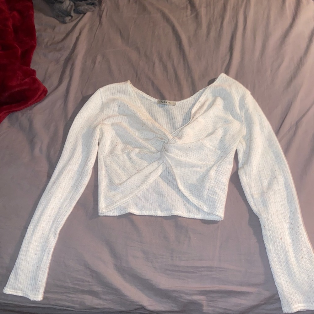 A papaya knot white crop top
